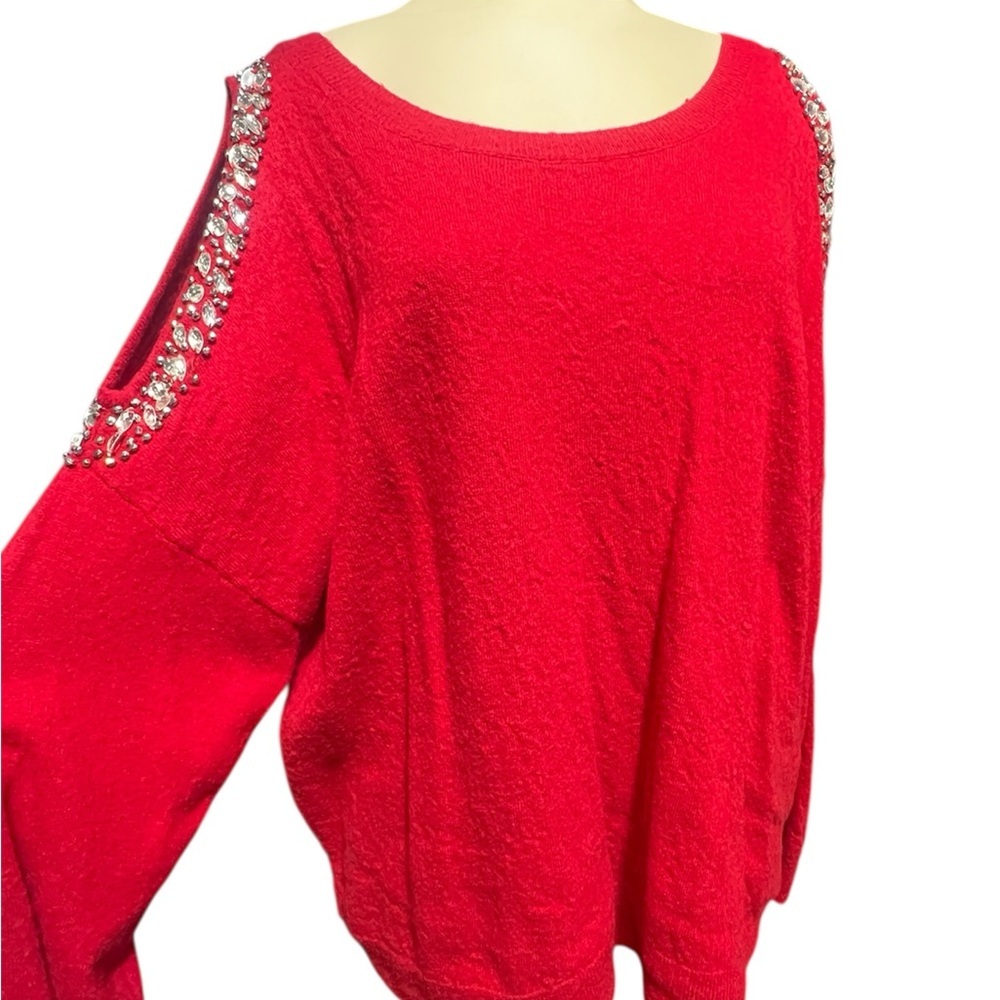 INC International Concepts Red Embellished Off-Shoulder Sweater - Picture 8 of 12